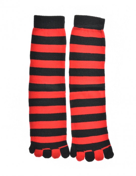 DOUBLE FUN Toe Socks Black Red Stripes